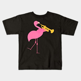 Beautiful Flamingo Playing Trumpet Musician Kids T-Shirt